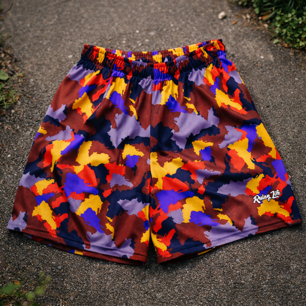 Colorful patterned shorts on a concrete surface. Dominican shorts