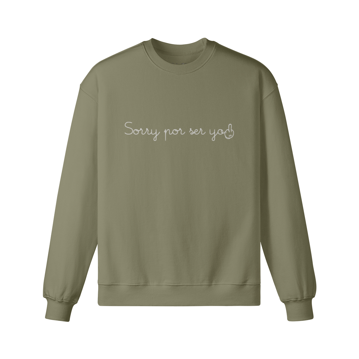 Green sweatshirt with text on a white background. Dominican s.hirt with flag on the back