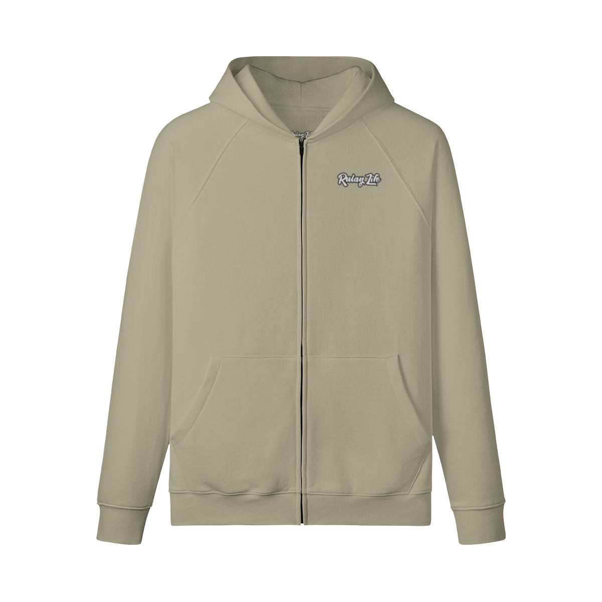 Dominican brand Beige hoodie with a logo on the chest against a white background