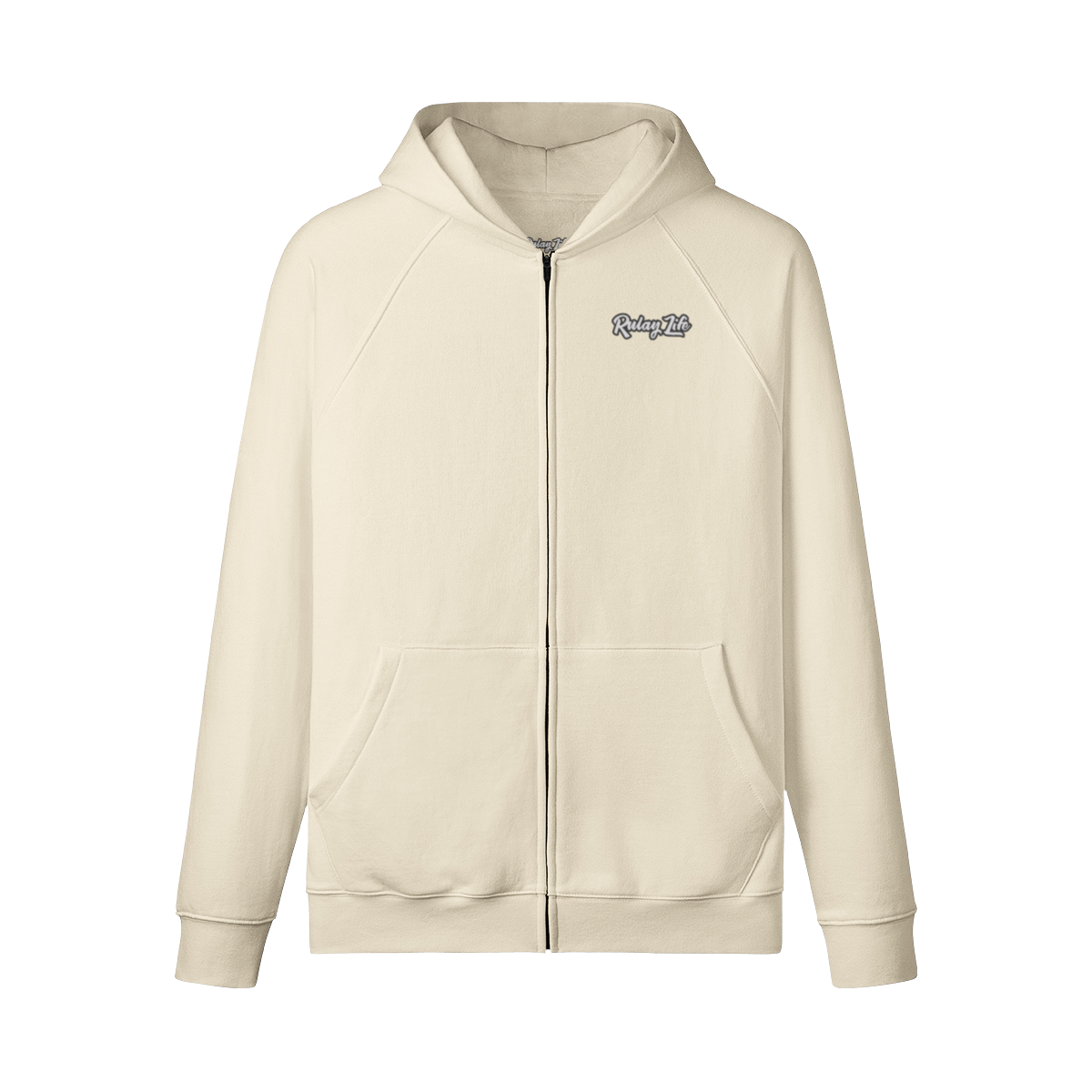 Dominican brand Beige hoodie with a logo on the chest against a white background